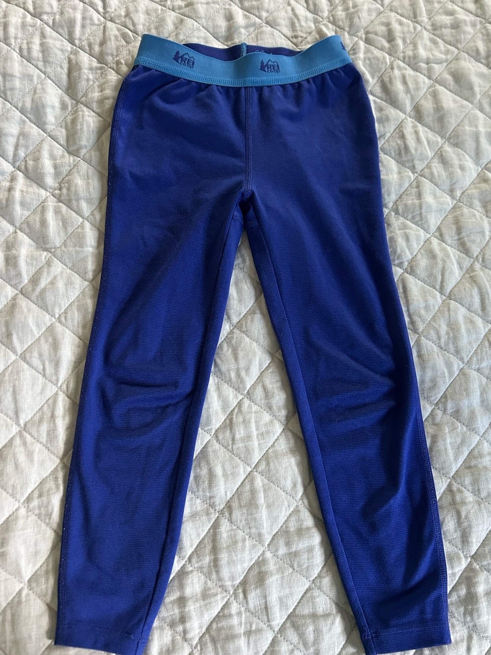 REI Kids Blue Base Layer Leggings with Light Blue Waistband